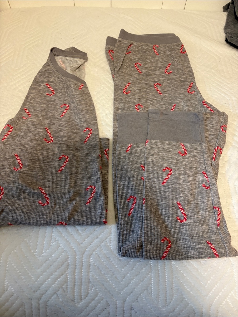 Old Navy Grey and Red Candy Cane Two-Piece Pajama Set